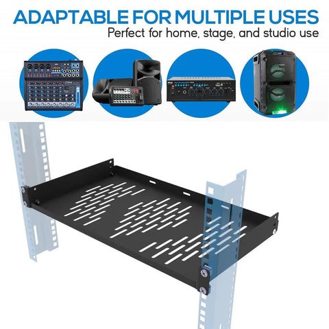 1U Universal Rack Shelf With 10 Inch Depth, Vented Cantilever Tray For 19 Inch Network Racks And Cabinets, Black, 1 Piece