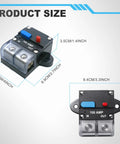 Heavy Duty 100 Amp Circuit Breaker With A No Hassle Manual Reset Lever Waterproof Housing And Rock Solid Terminals Rated For Rvs Boats Trolling Motors Truck Gear Solar Banks And Dc Battery Pack Installations, size comparison with measurements.
