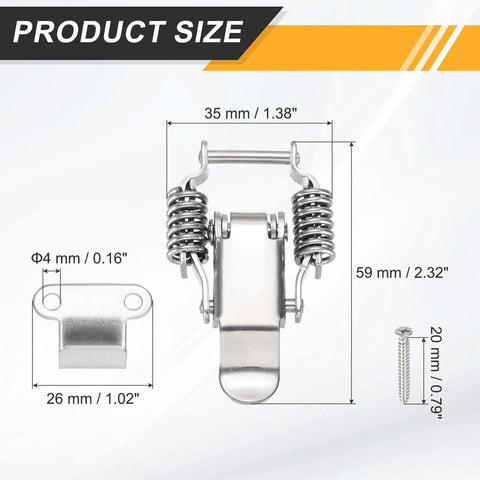 Super Tough Stainless Steel Spring Loaded Toggle Latches With Angle Hook For Toolbox Garage Cabinet And Barn Doors Rust Resistant Heavy Duty Locking Hasps Clamps Set Of 2 Pieces That Hold Up Big.. 59x35mm latch with screw
