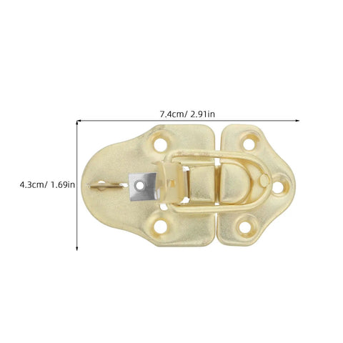 Rock Solid 6-Piece Golden Toolbox Hasp Latch Set Featuring Heavy Duty Toggle Buckles For Wooden Cases Secure Small Gear Storage Hardware dimensions and design.