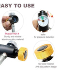 CO2 Refill Adapter Hose Kit With Gauge For No Fuss Home Soda Maker showing aluminum body, pressure gauge, valve detail