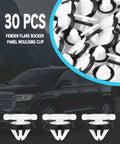 70Pcs Drop Straight In Fender Flare And Rocker Panel Moulding Clips For Gmc Chevy Sierra quick lock trim fasteners close-up of 30 clips