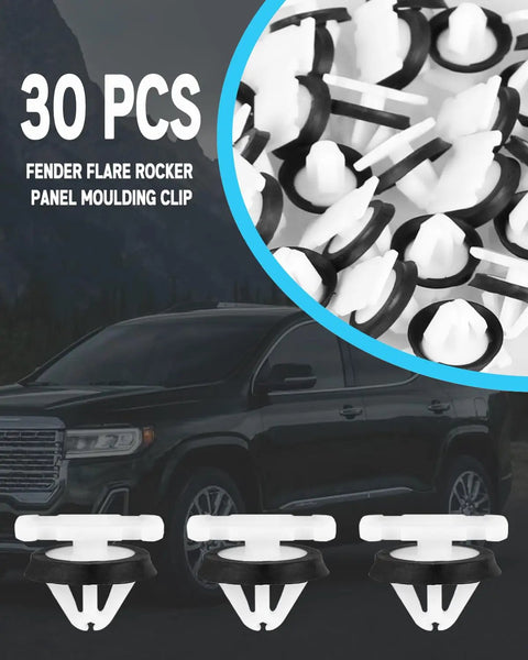 70Pcs Drop Straight In Fender Flare And Rocker Panel Moulding Clips For Gmc Chevy Sierra quick lock trim fasteners close-up of 30 clips