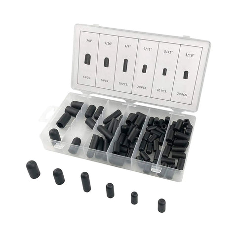 Pro Grade 80-Piece Vacuum Cap Kit For Car Lines And Hoses, 5/32 To 3/8 Inch, black rubber caps in case