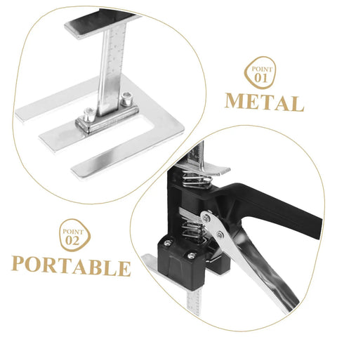 Close-up of Heavy Duty Hand Lifting Tool Jack 2 Piece Set showing metal precision base for tile installation.