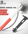 All In One Cassette Removal Tool Set With Chain Whip, Wrench And Lockring Remover for Home Bike Mechanics next to cassette