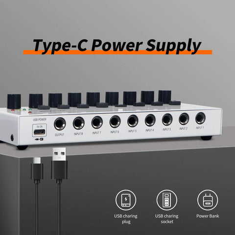 8 Channel Stereo Line Mixer For Sub Mixing With Ultra Low Noise Operation, Independent Channel Volume Controls, back panel view