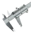 Pro Grade Six Inch Stainless Steel Caliper for Inside Outside Depth and Step Measurements, close-up view of measuring jaws.