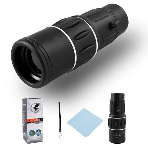 Beast 12x52 Monocular With HD BAK4 Prism Waterproof And Fogproof Optics For Hunting Hiking Travel And Outdoor Adventures Black Great For Men And Women, black handheld monocular with box, strap, and cloth