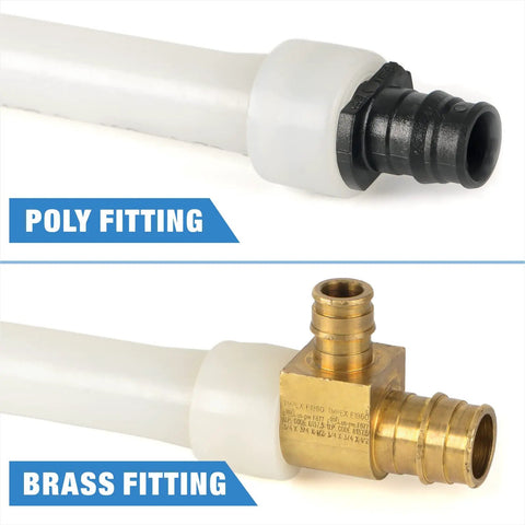 Image showing poly and brass fittings for PEX Expander Tool Kit With 1/2 Inch, 3/4 Inch And 1 Inch Expansion Heads For Uponor ProPex.
