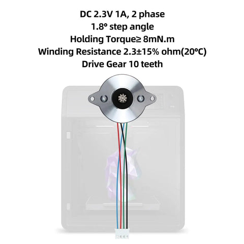 Extruder Motor Replacement For Adventuer 5M And 5M Pro Easy Drop In 36 Pancake Stepper Motor shown with specs and wires