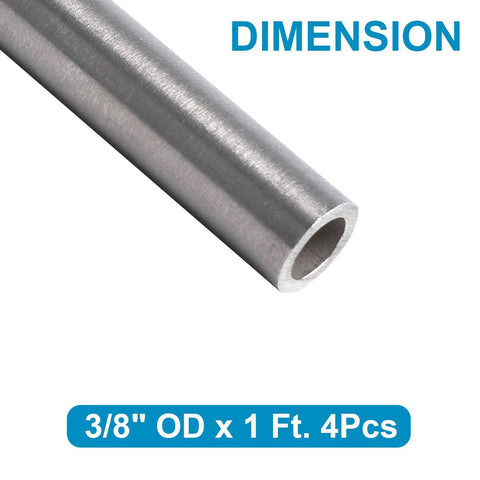 3/8 inch OD seamless 304 steel tubing, 1 ft length