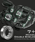 Spartacus II Baitcasting Reel For Anglers Ultralight 6oz with Maxidur double shielded stainless steel ball bearings view.