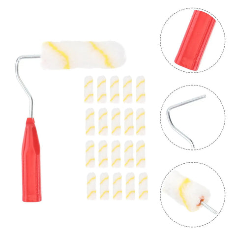 No Sweat Pro Level Mini Paint Roller Brush Kit For Detail Trimming Door Frames Baseboards And Walls Super Smooth Finish Easy Grip Design, including roller and interchangeable heads.