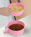 Two Pack Microwave Ramen Bowl Set With Chopsticks And Spoon, 32 Ounce Ramen Cooker in Pink used for draining noodles