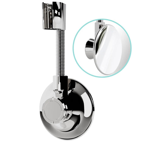 Flexible Shower Head Holder With Adjustable Vacuum Suction Cup Mount For Handheld Shower Heads Easy Wall Mount Chrome Finish Includes Adhesive Sticker For Strong Grip And Flexible Positioning