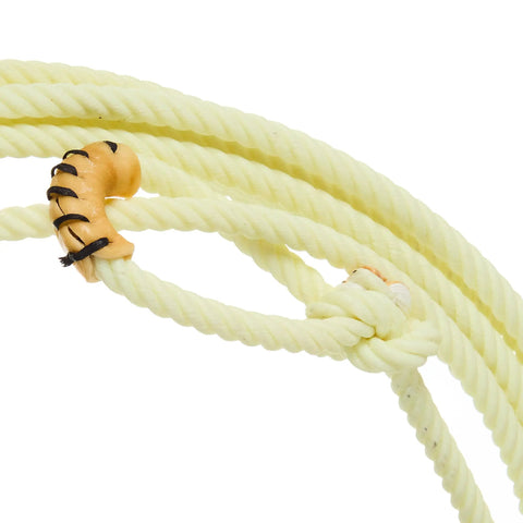 Close-up of Fast Back Edge Calf Rope With Extra Soft Lay 29 Foot Roping Rope Four Strands Low Stretch Weather Ready Durable Calf Rope