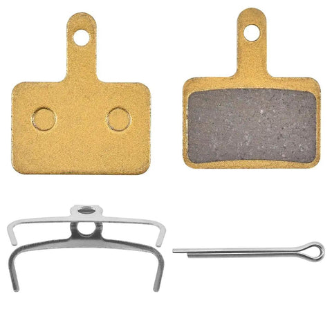 Brake Pads For Spark, Racer, Cityone, Mars, And Speedy Bicycles Rectangle BR01, 2 Pairs 4 Pads, V Brake Caliper Compatible, Durable Rubber Compound, Easy Install, shown with metallic compound pad, retainer clip, and pin.
