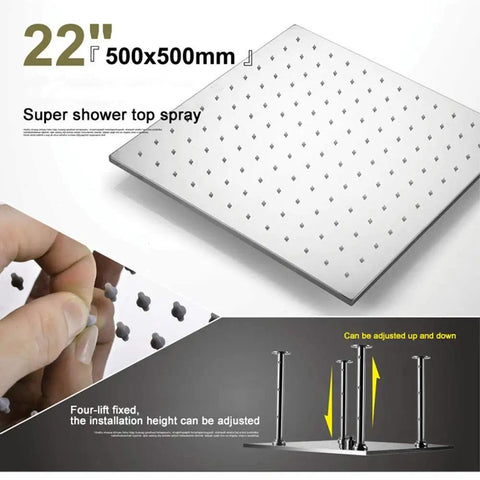 Heavy Duty Square Canopy Shower System With Concealed Valve Rock Solid Copper Body Lead Free Four Function Rain Setup, 22 inch square top spray.