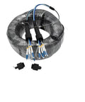 No Nonsense Heavy Duty 300 Meter Fiber Optic Patch Cord Featuring 8 Core FC To FC Connectors Waterproof TPU Jacket, rolled with connectors.
