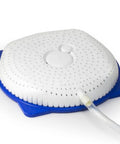Close-up of white and blue Pool Cover Drainer Kit For Above Ground Pools Premium Siphon with hose attachment
