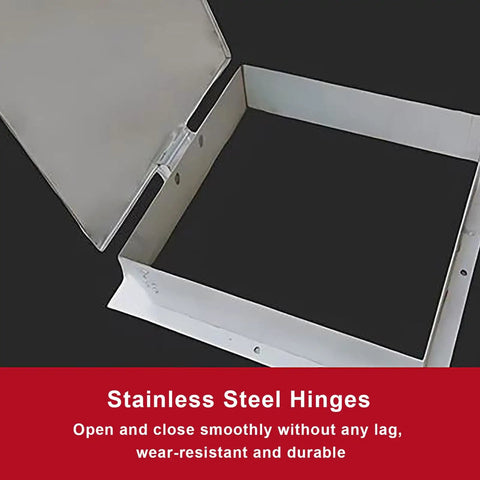 Lockable Stainless Steel Inspection Cover With Frame For Garden And Yard Drainage displayed open, highlighting stainless steel hinges.