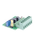 Side view of Plug and Play PWM to 0-10V Conversion Module for PLCs and Industrial Controls, showing terminals and electronic components.