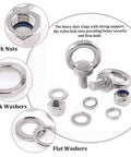 Heavy Duty M14 Eye Bolt Set In 304 Stainless Steel With Lock Nuts, Lock Washers, And Flat Washers For Lifting, Rigging, And Securing Projects
