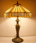 Tiffany Hexagon Yellow Stained Glass Table Lamp In Mission Style With Zinc Bronze Base, 16 Inch Shade, 24 Inch Tall, UL Listed