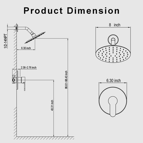 Brushed Nickel Shower Faucet Set With 8 Inch Rainfall Showerhead, Single Handle Valve Included, Full Trim Kit, Easy DIY Install