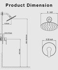 Brushed Gold Shower Faucet Set With 8 Inch Rainfall Showerhead Single Handle Valve Trim Kit dimensions diagram