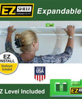 Woman installing Expandable Closet Shelf With Hanging Rod 19.5 To 29 Inches White Backwall Floating Shelf Kit Holds 200 Lbs.