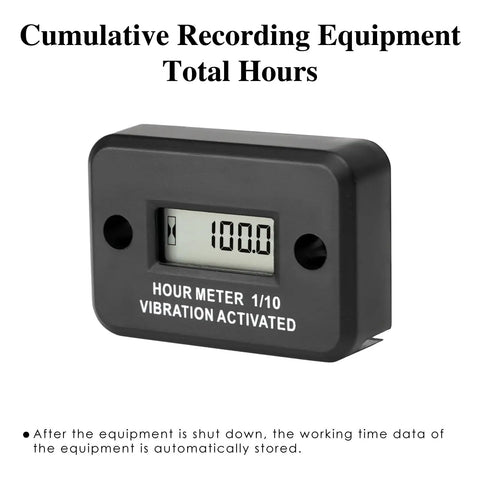 Vibration Induction Digital Hour Meter Self Powered Gauge IP68 Waterproof for Air Compressors Mini Tractors Snow Blowers No Wiring Instant Start Cumulative Run Time 0 to 99999 Hours High Precision 0.1 Hour Accuracy Black digital display