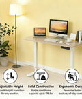 Home Office Game Changer Electric Standing Desk With Height Adjustable Programmable Memory Buttons Solid Steel Frame Smooth Motor Lift For Daily Comfort And Reliable Performance In 48 By 24 Inches in ergonomic setup with computers and plants.