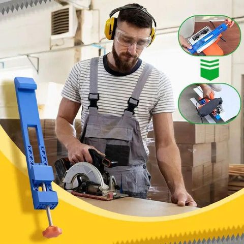 Worker using Edge Guide Positioner For Electric Circular Saw Milling, Adjustable Base Clamp For Dead On Stone And Marble Cutting