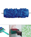 Premium 5 Inch Rubber Patterned Paint Roller Featuring An Ergonomic Handle Delivers Hella Smooth Wall And Furniture Finishes fast effortless diy coverage that cuts out brush mark drama every time you roll, showing blue textured head.