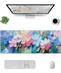 Large Extended Gaming Mouse Pad With Non Slip Rubber Base And Stitched Edges 31.5 X 11.8 Inch Desk Pad For Keyboard And Mouse Floral Oil Flower Pattern Ultra Smooth Glide Office And Gaming Setup on desk