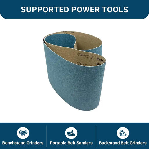 6 By 48 Inch Zirconia Sanding Belts 80 Grit Heavy Duty Sand Paper For Metal Grinding Knife Polishing Woodworking Surface Blending Deburring Welding Cleanup 2 Pack shown with compatible tools.