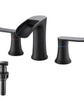 Matte Black Bathroom Faucet With Drain 8 Inch Widespread Three Hole Two Handle Sink Faucet Durable Anti Corrosion Finish Easy Clean Metal Bath Vanity Faucet For A Dope Modern Bathroom Upgrade