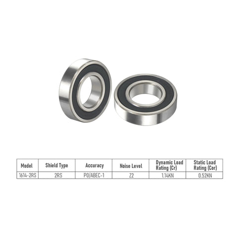 Front view of two chrome steel deep groove ball bearings with black rubber seals, ID 3/8 in, OD 1-1/8 in, width 3/8 in