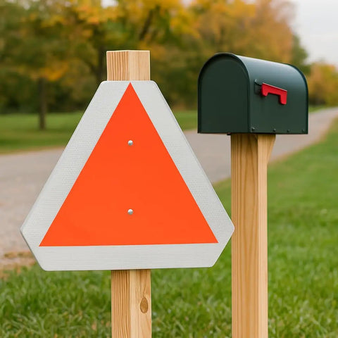 Glow In The Dark Slow Moving Vehicle Sign For Golf Carts And UTVs Aluminum 16x14 Inch Safety Triangle Sign DOT Compliant