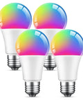 Four Smart RGB Tunable White A19 WiFi LED Bulbs 2700K-6500K Dimmable Color Changing Lighting For Alexa And Google Assistant