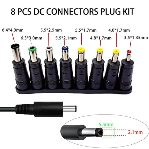 Versatile 12V Power Supply 2A AC Adapter 100-240V Input 50-60Hz 24W With 5.5x2.1mm DC Plug And 8 Quick Swap Tips For LED Strip CCTV Camera Router Bluetooth Speaker And More Includes 1.5m Power Cord, 8 DC connector plug kit with 5.5x2.1mm tip