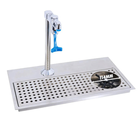 Recessed Countertop Pitcher Rinser Built From Heavy Duty 304 Stainless Steel With A High Pressure Multi Angle Spray Head And Integrated Drain Pan Fast Hookup For Home Bars Cafes Slick Cleanup Essentials, featuring blue tap.