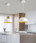 Rustic White Farmhouse Pendant Light Fixture With Retro Geometric Dome over modern kitchen island