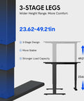 3-stage legs design details for Rock Solid L Shaped Electric Standing Desk Triple Motor Height Adjustable Corner Workstation Sixty Three Inch Heavy Duty Sit Stand Home Office Desktop Smooth Operator For Multi Monitor Displays Black.