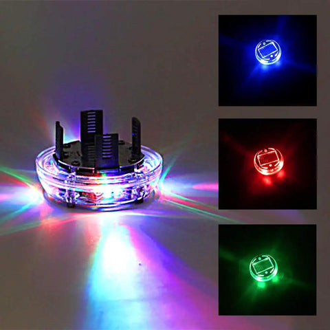 Solar Car Wheel Hub Lights Led Tire Lights With Motion Sensor Four Pack Colorful Waterproof Rim Lamps glowing in blue, red, green