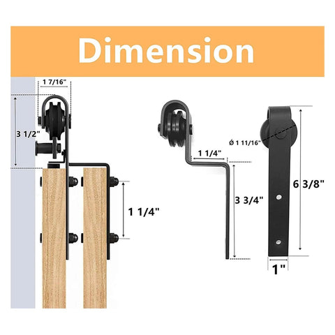Dimensions of Beefy Heavy Duty Sliding Barn Door Kit For Double Cabinets With Bypass Hardware Matte Black Finish