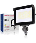 Beast Mode Adjustable LED Flood Light Outdoor With Knuckle Mount 50W/80W/100W, 120/277V, IP65 Waterproof, in front of packaging