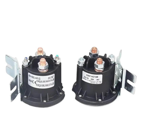 Heavy Duty Forklift Relay Start Switch And Electric Stacker Oil Pump Contactor 12V 24V close-up view of two black relays with terminals.